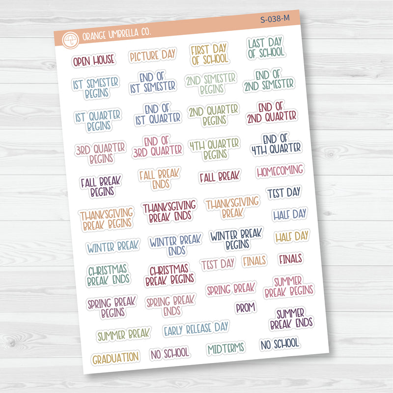 School Related Holiday Script Planner Stickers | F8 | S-038