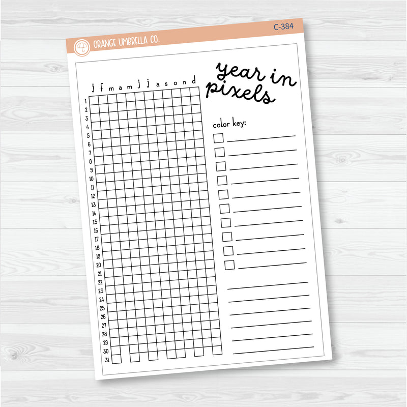 NP-Year In Pixels; January start or July Start Full Page A5 & 7x9 Size Deco Planner Stickers | C-384-385