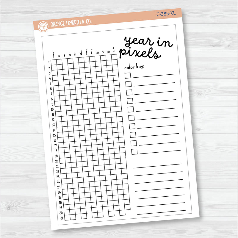 NP-Year In Pixels; January start or July Start Full Page A5 & 7x9 Size Deco Planner Stickers | C-384-385