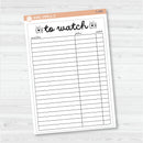 NP-To Watch Tracker Full Page A5 & 7x9 Size Deco Planner Stickers | C-400