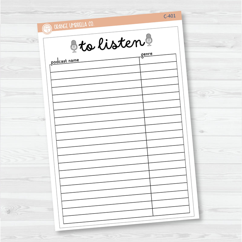 NP-To Listen Tracker Full Page A5 & 7x9 Size Deco Planner Stickers | C-401