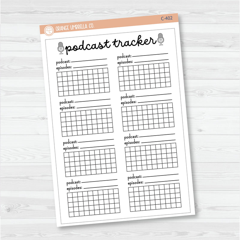 NP-Podcast Tracker Full Page A5 & 7x9 Size Deco Planner Stickers | C-402