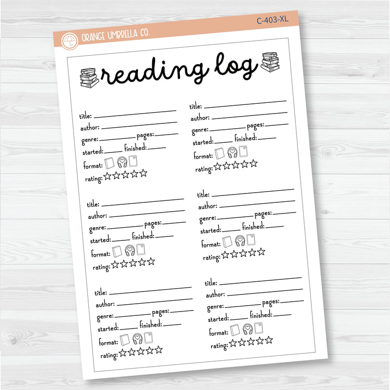 NP-Reading Log Tracker Full Page A5 & 7x9 Size Deco Planner Stickers | C-403