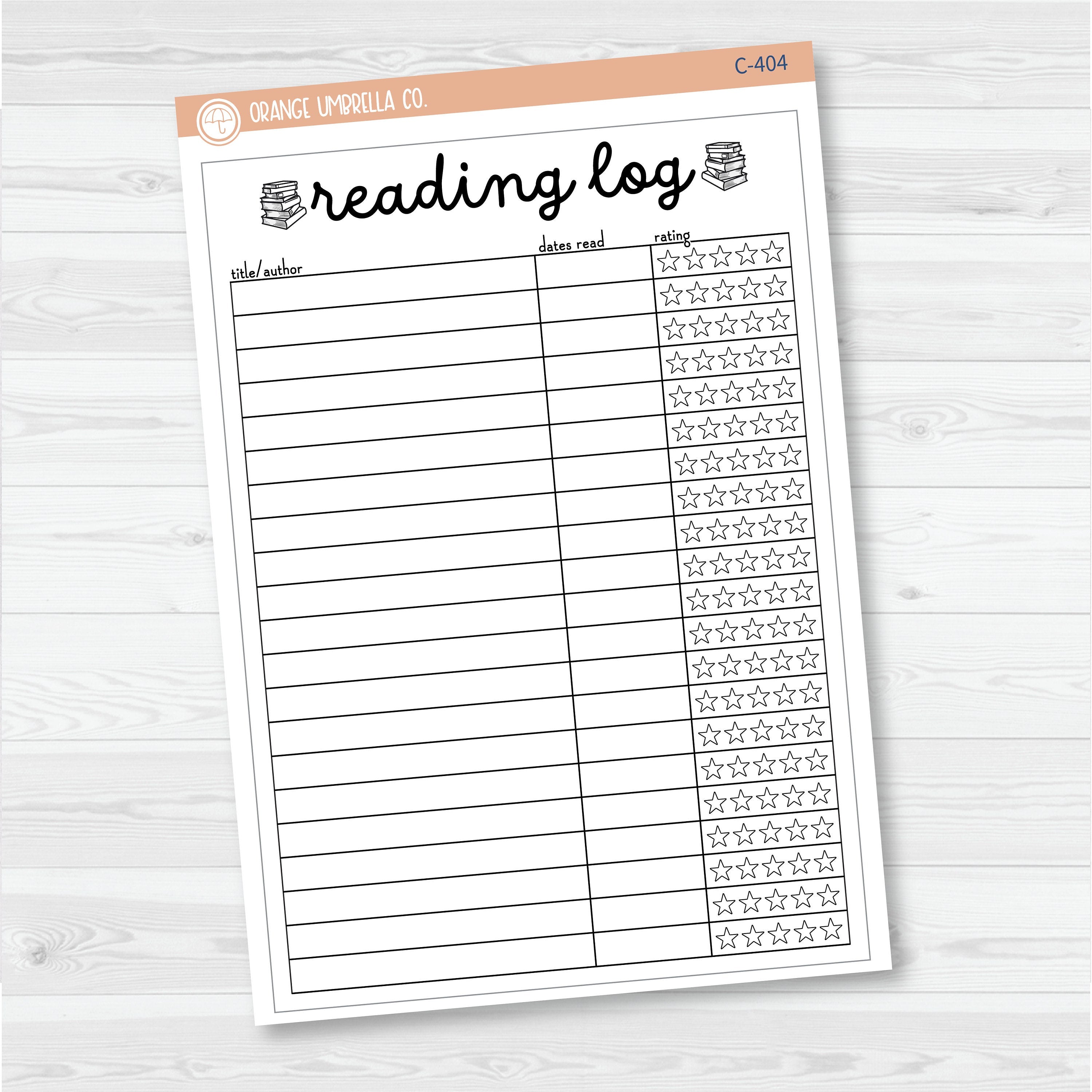 NP-Reading Log With Ratings Tracker Full Page A5 & 7x9 Size Deco Planner Stickers | C-404