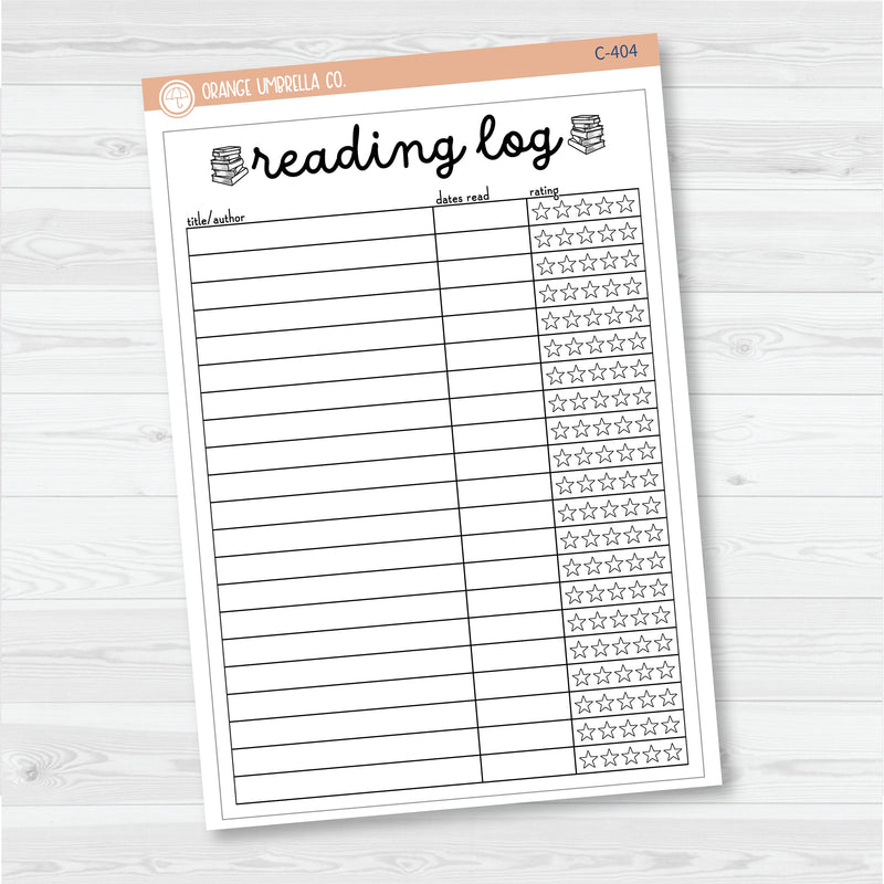 NP-Reading Log With Ratings Tracker Full Page A5 & 7x9 Size Deco Planner Stickers | C-404