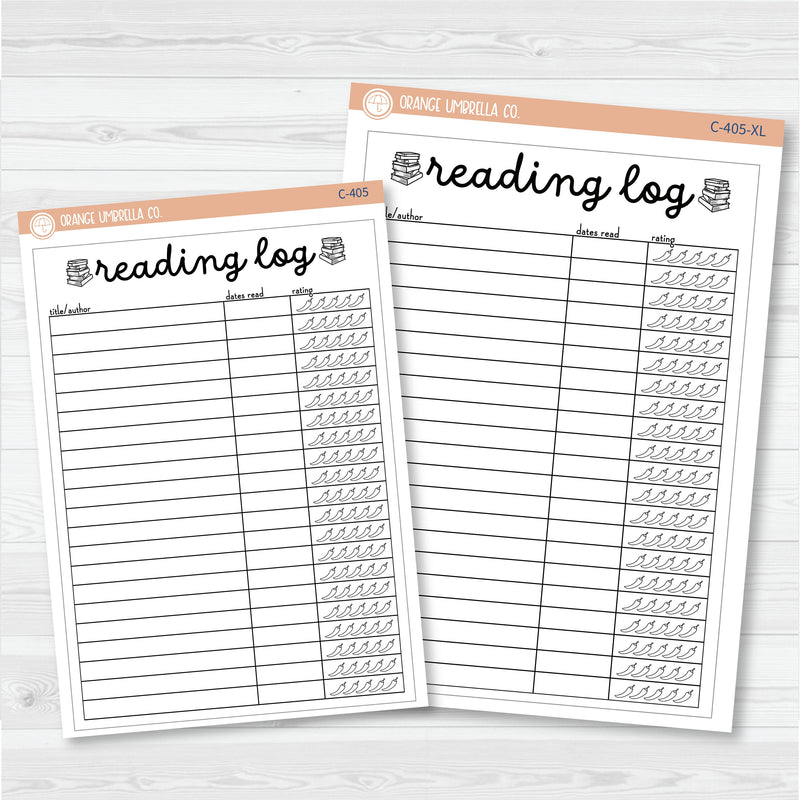 NP-Reading Log with Spicy Rating Tracker Full Page A5 & 7x9 Size Deco Planner Stickers | C-405