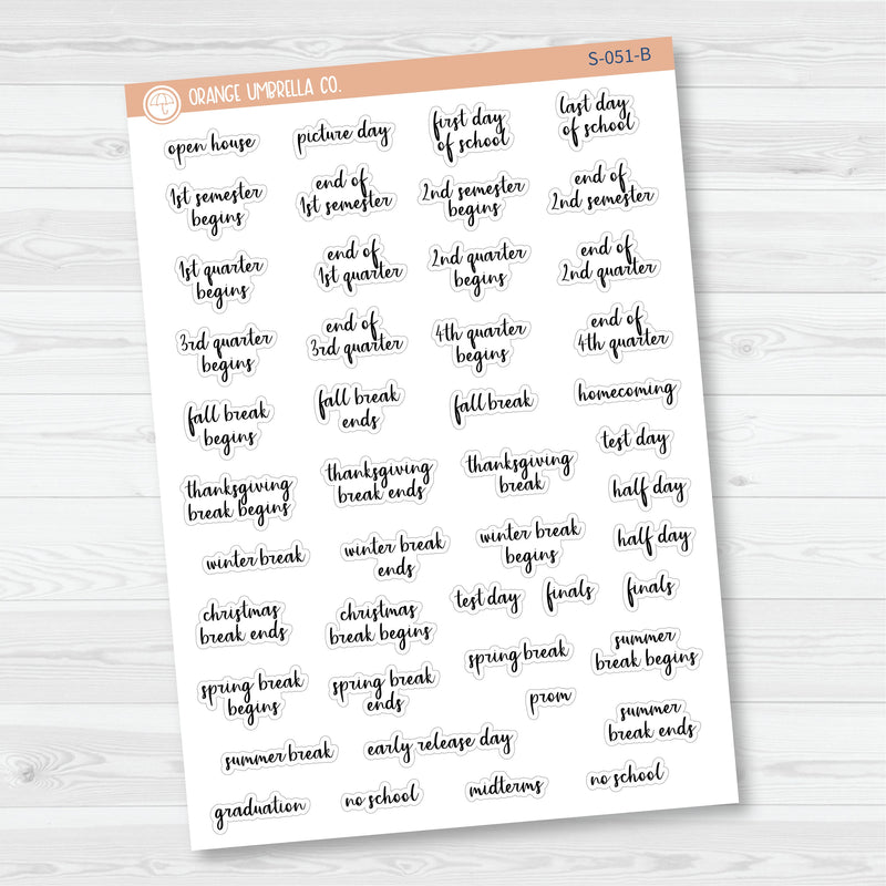 NP-School Related Holiday Script Planner Stickers | F14 | S-051