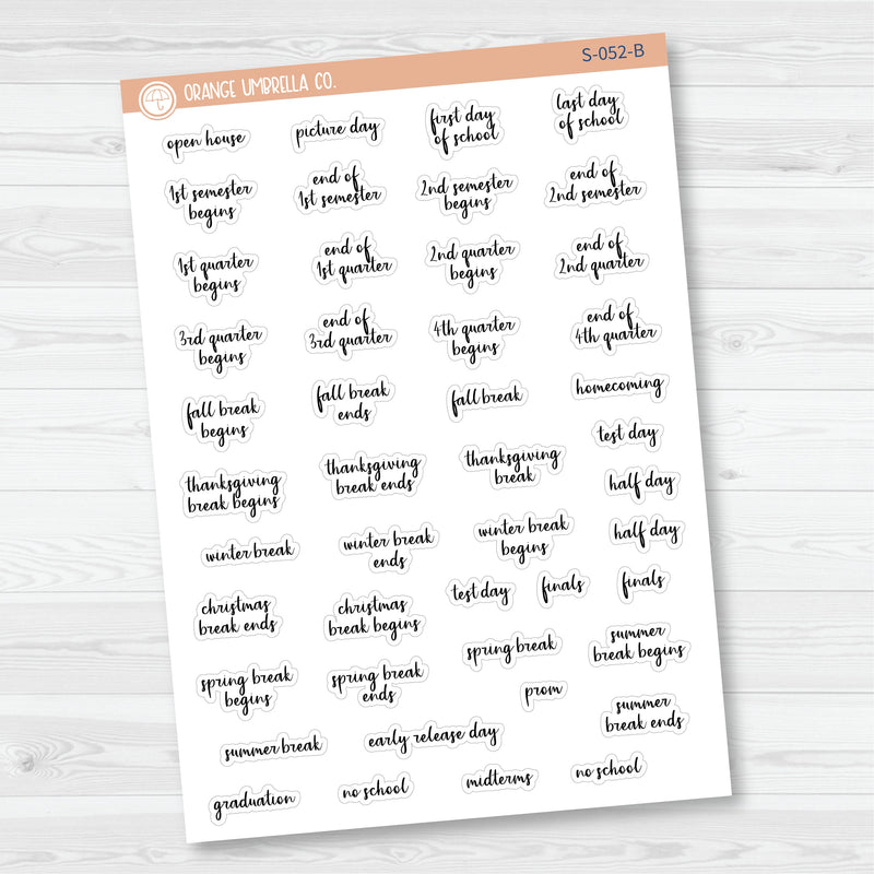 NP-School Related Holiday Mini Script Planner Stickers | F14 | S-052