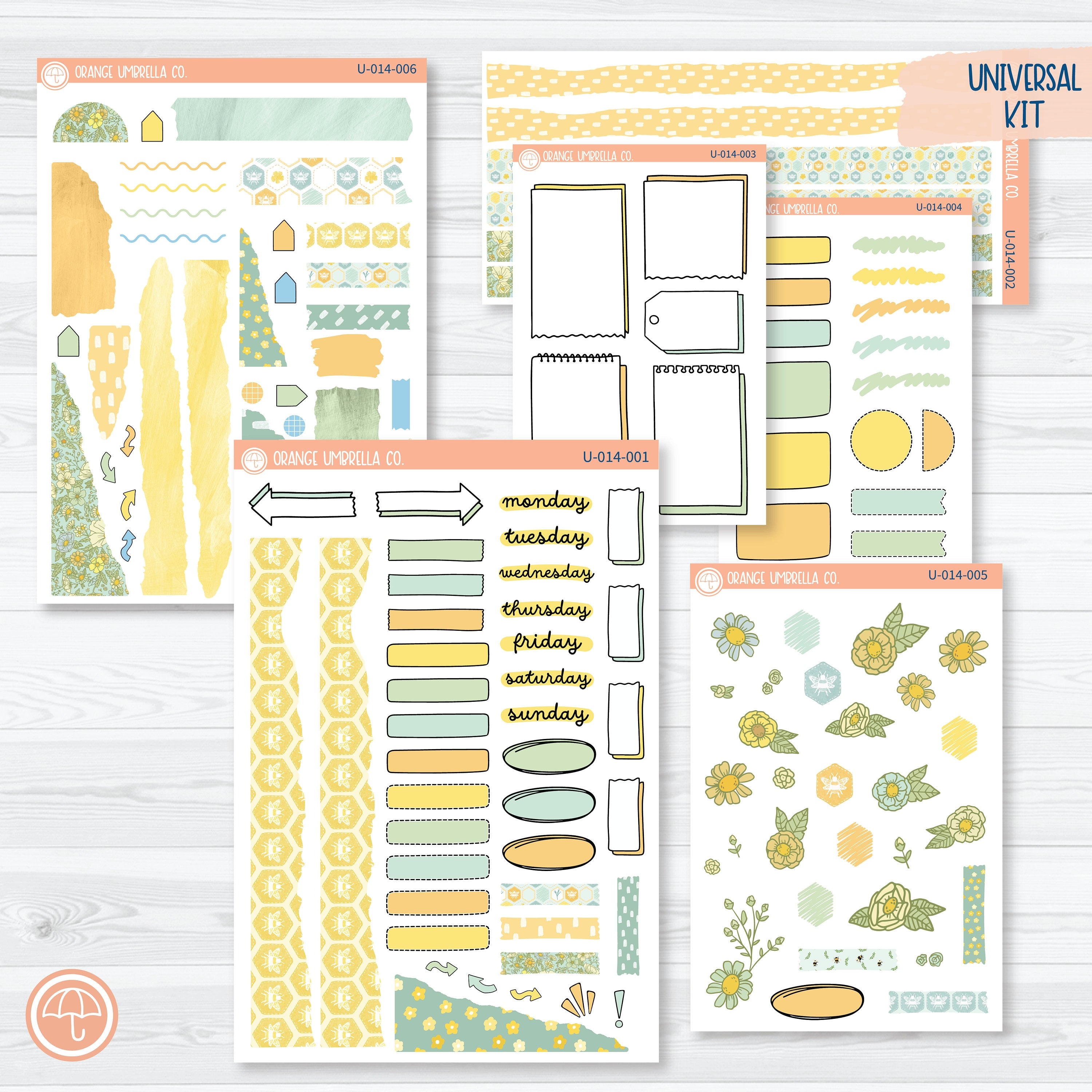 Summer Bees Universal Planner Kit | Journal Style Planner Kit Stickers | U-015