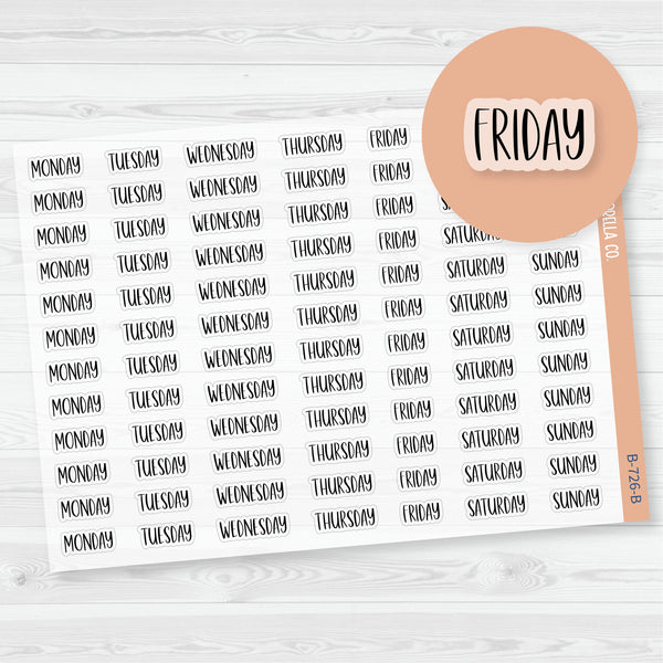 Days of the Week Header Planner Stickers | F13 | Clear Matte| B-726-BCM