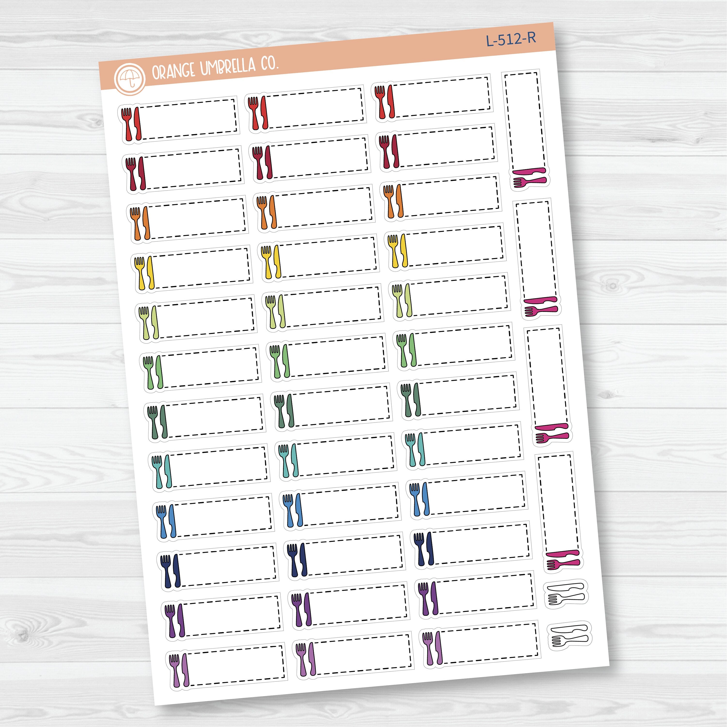 Dashed Meal Planning Stitched Labels Hobonichi Cousin Planner Stickers | L-512