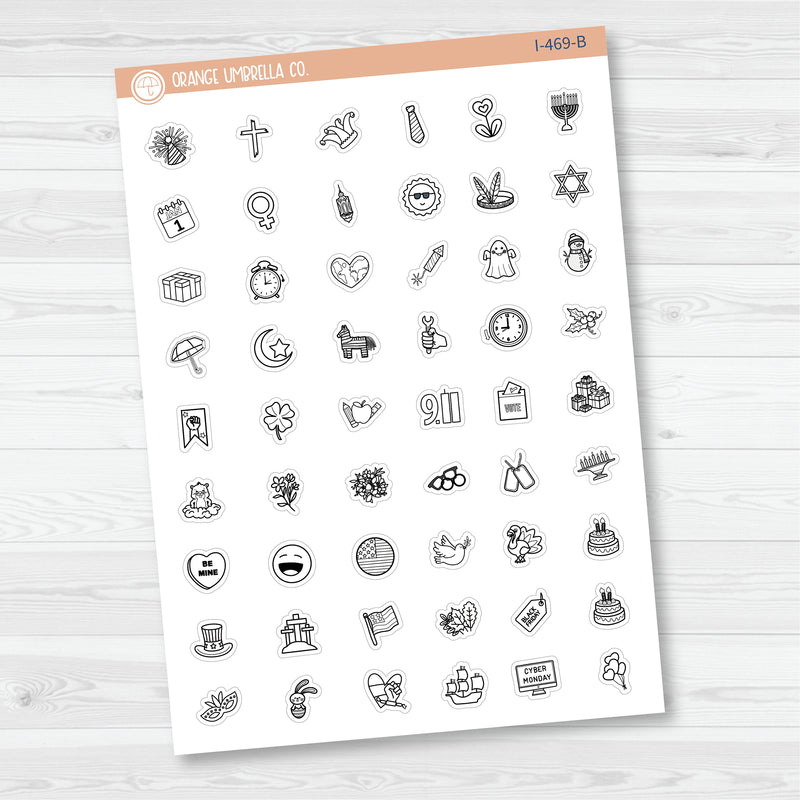 Hand Doodled Holiday Icons | Mini Icon Planner Stickers | I-469