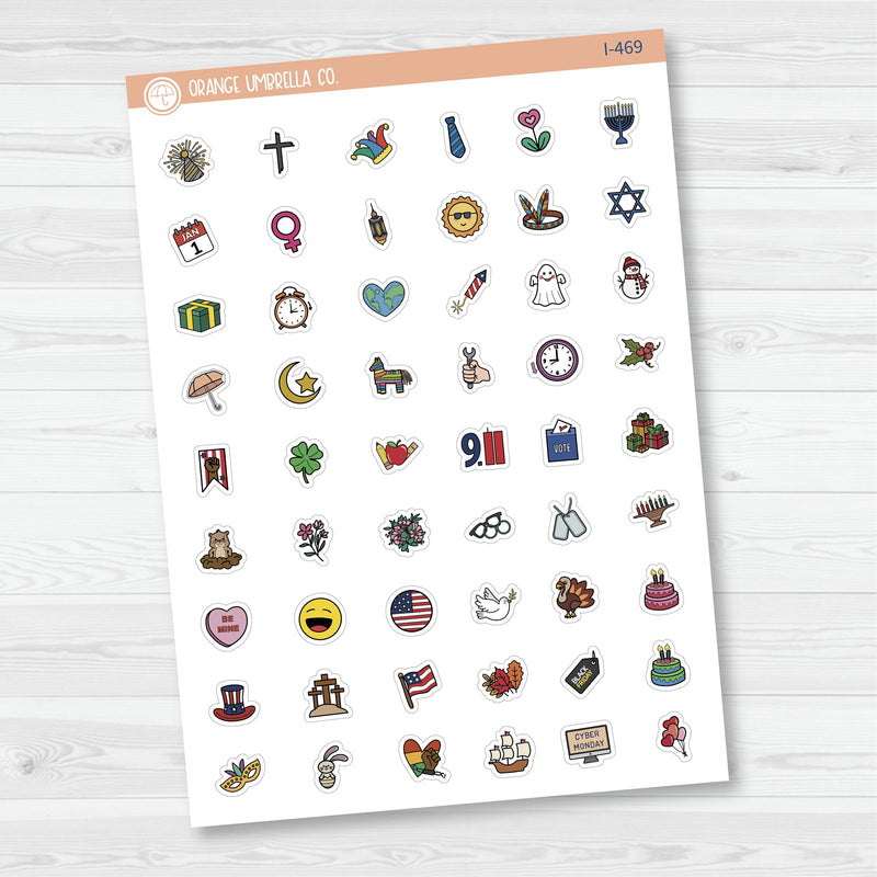 Hand Doodled Holiday Icons | Mini Icon Planner Stickers | I-469