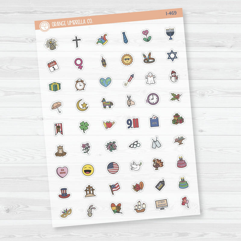 Hand Doodled Holiday Icons | Mini Icon Planner Stickers | I-469