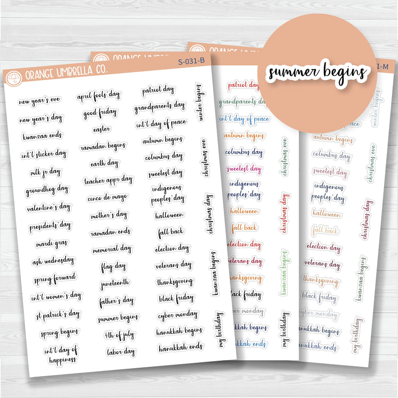 US Holiday Script Planner Stickers | F14 | S-031