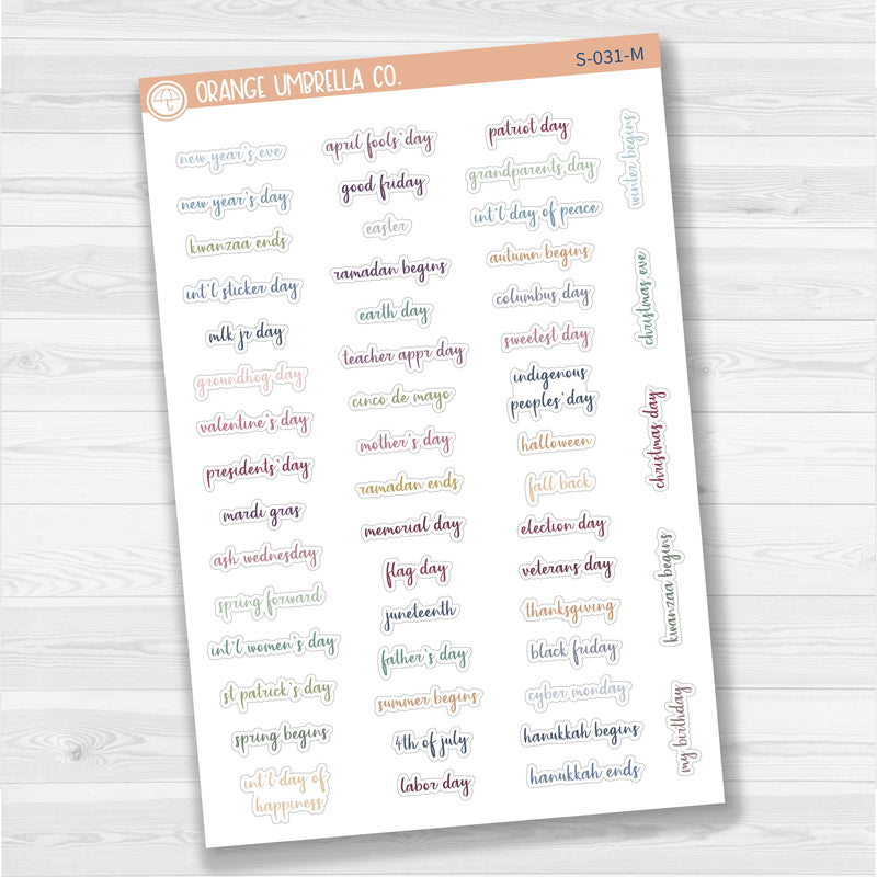 US Holiday Script Planner Stickers | F14 | S-031