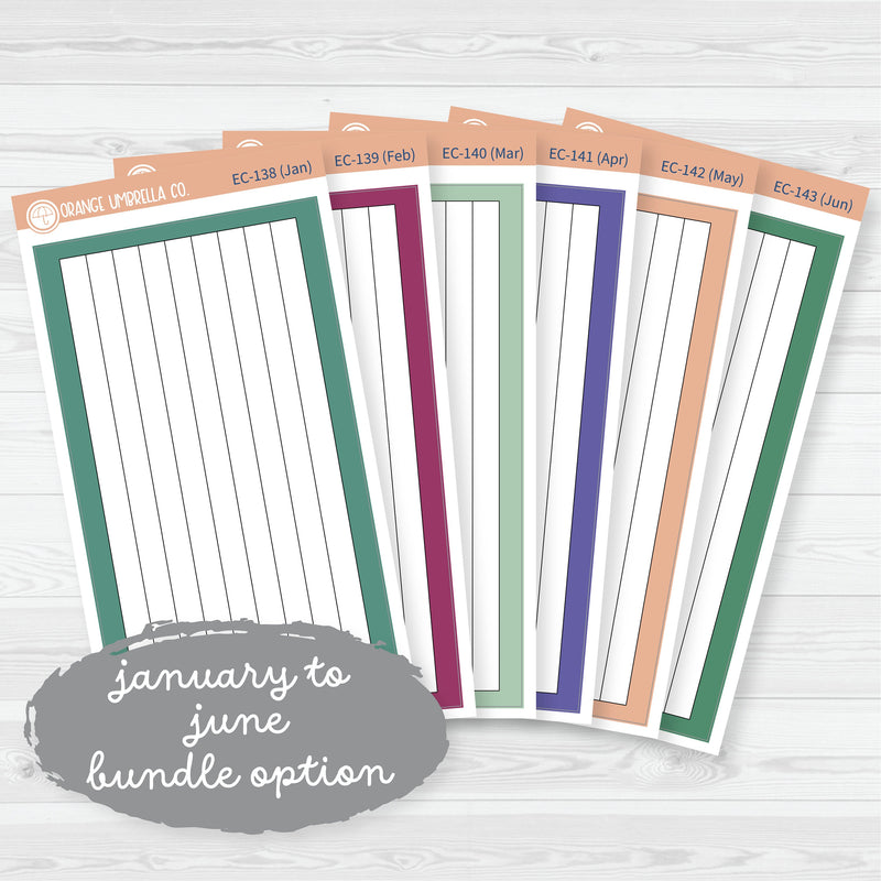 A5 Lined Dashboard Planner Stickers | EC Palette Jan to June | F19 | ECP-138-ECP-143