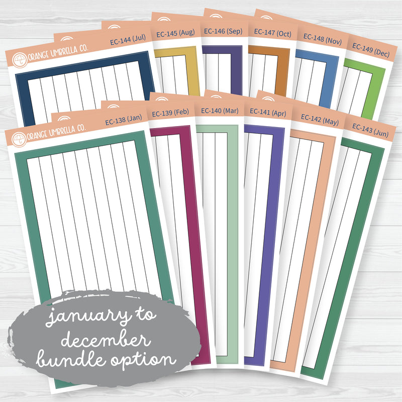 A5 Lined Dashboard Planner Stickers | EC Palette Jan to June | F19 | ECP-138-ECP-143