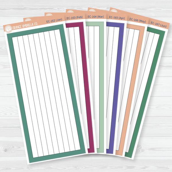7x9 Lined Box Dashboard Planner Stickers | EC Palette Jan to June | ECP-162-ECP-167