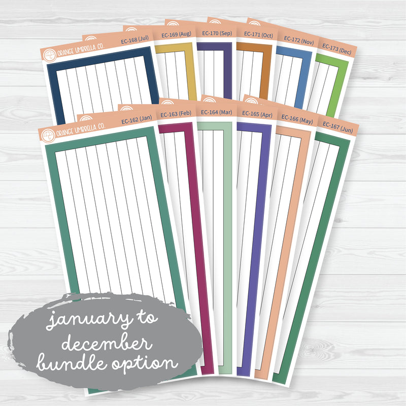 7x9 Lined Box Dashboard Planner Stickers | EC Palette July to Dec | ECP-168-ECP-173