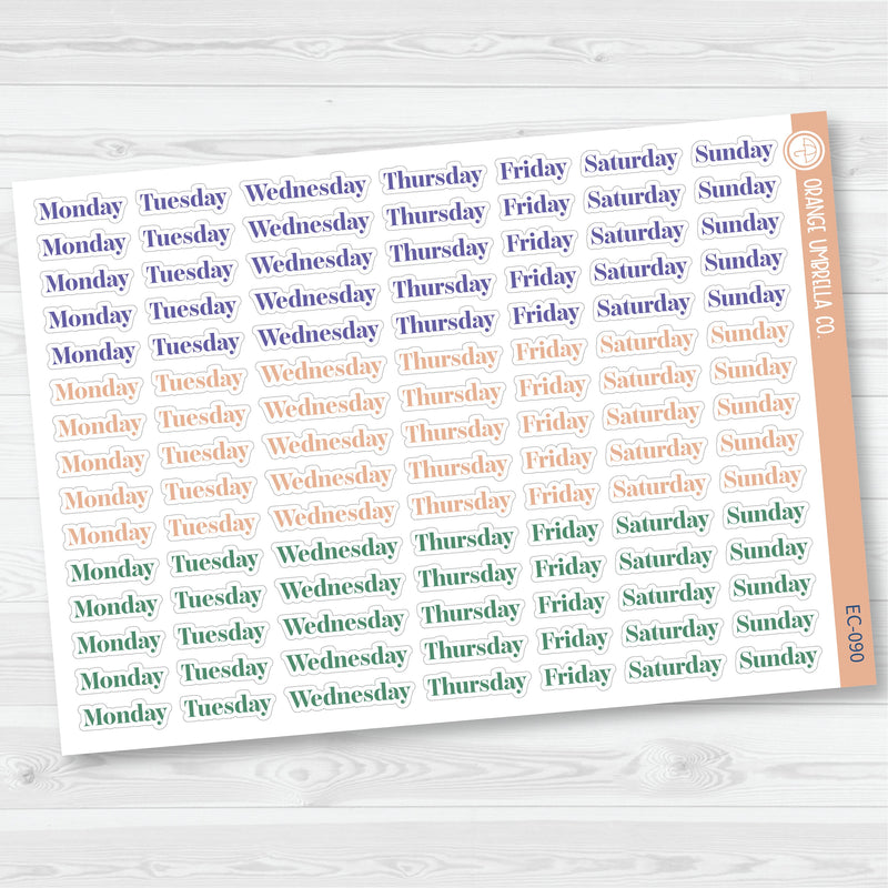 NP-Days of the Week Script Planner Stickers | F19 | Erin Condren Evolve Palette | EC-089-092