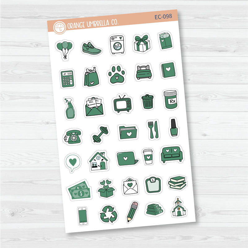 NP-Doodle Icon Planner Stickers | For Erin Condren Evolve Planners | EC-093-098