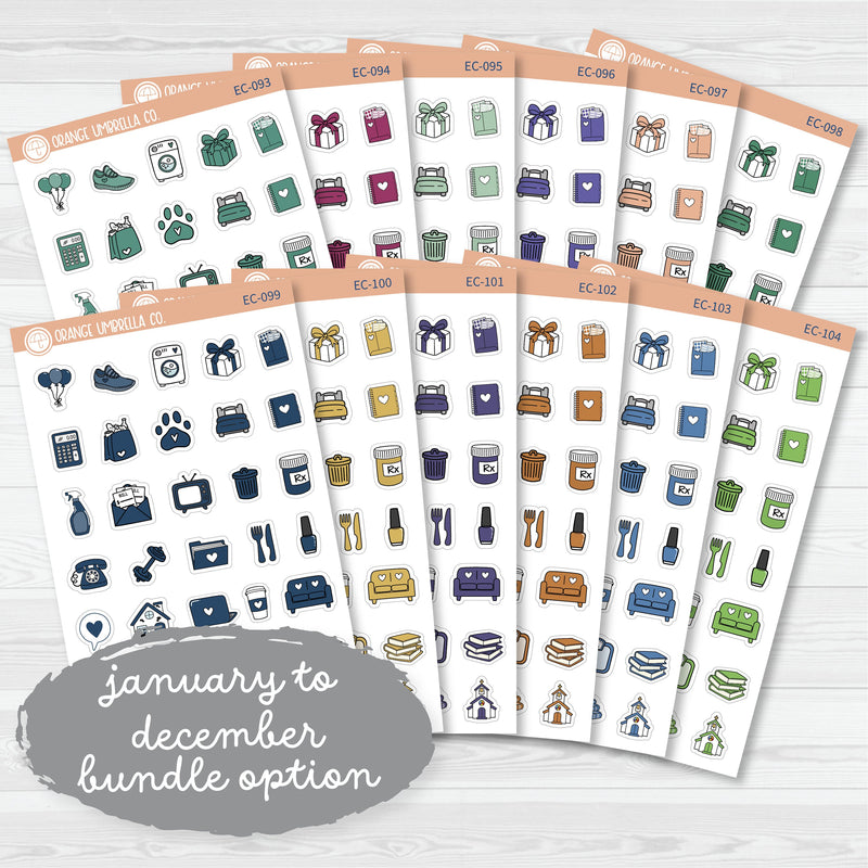 NP-Doodle Icon Planner Stickers | For Erin Condren Evolve Planners | EC-093-098