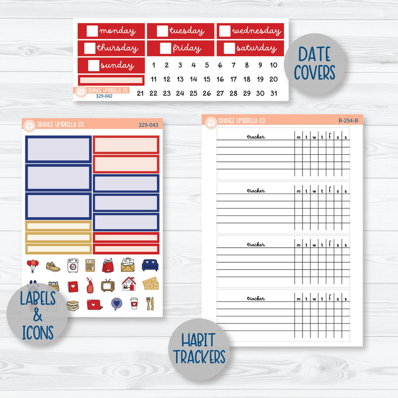 4th of July Kit | Plum Vertical Priorities 7x9 Planner Kit Stickers | Liberty | 329-041