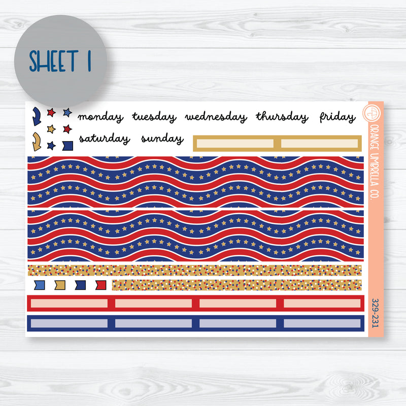 4th Of July Monthly | 8.5x11 Plum Monthly Planner Kit Stickers | Liberty | 329-231