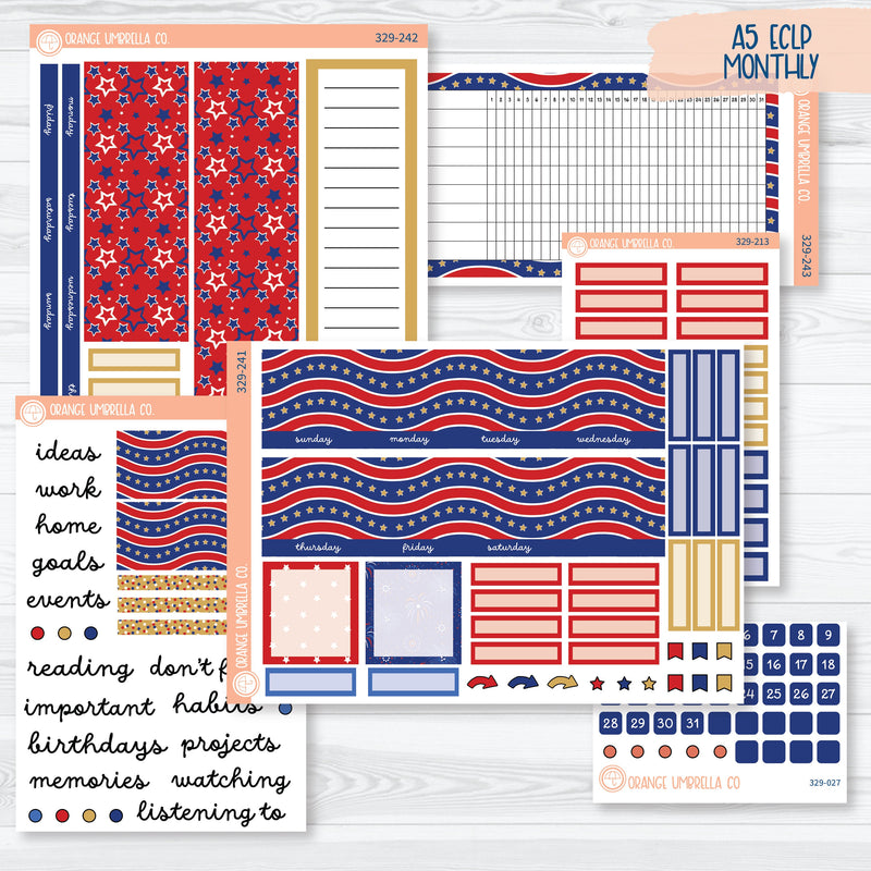 4th Of July Kit | EC Monthly & Dashboard Planner Kit Stickers | Liberty | 329-241