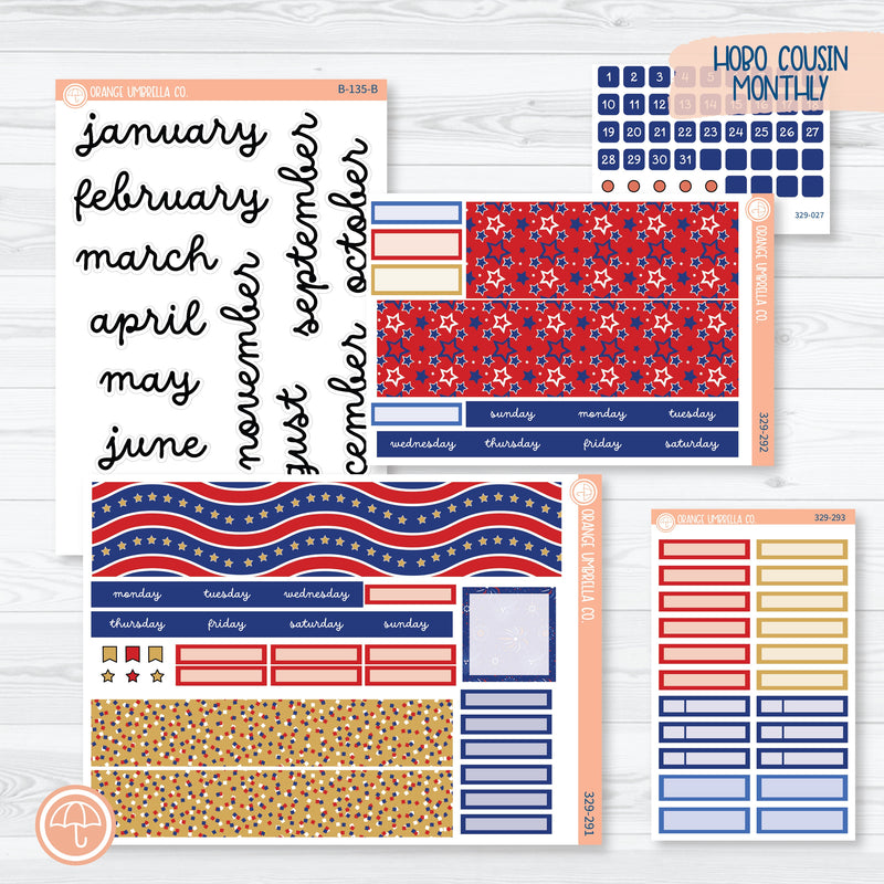 4th Of July Monthly Kit | Hobonichi Cousin Monthly Planner Kit Stickers | Liberty | 329-291