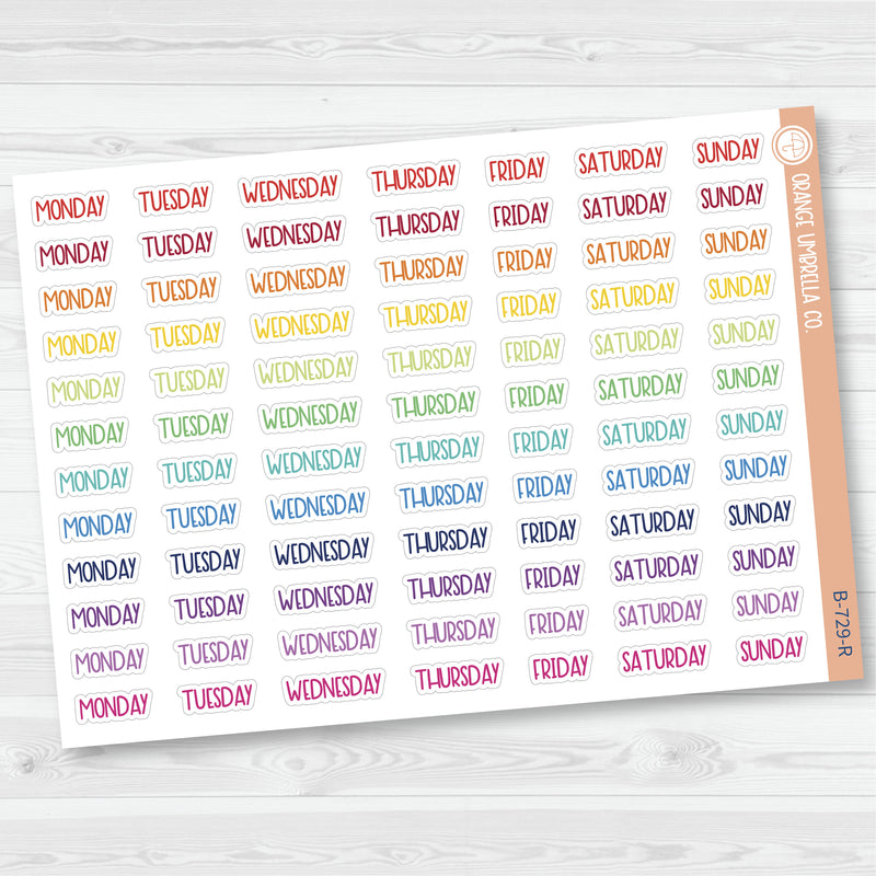 Day of the Week Header Planner Stickers | F8 | B-729