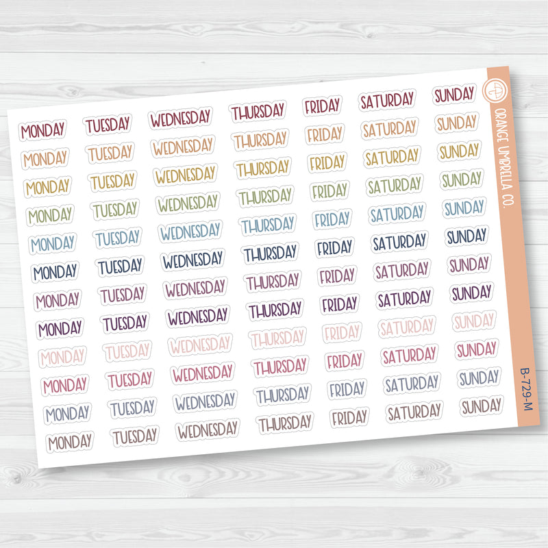 Day of the Week Header Planner Stickers | F8 | B-729