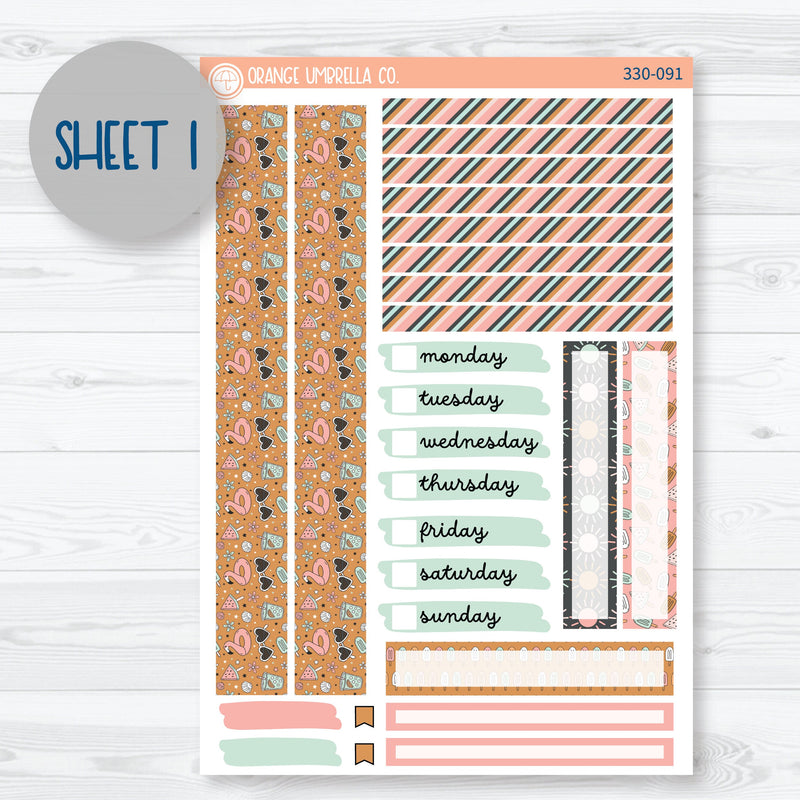 Flamingo Summer Kit | Erin Condren 7x9 Compact Vertical Planner Kit Stickers | Flamingo Floaties | 330-091