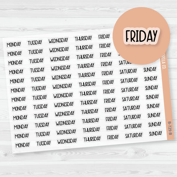 Day of the Week Header Planner Stickers | F8 | Clear Matte | B-729-BCM