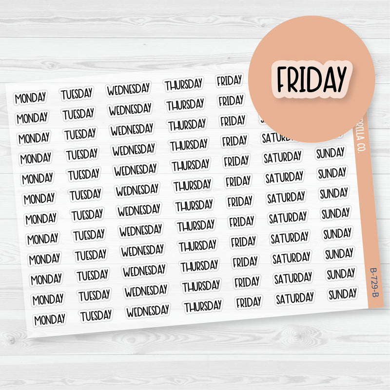 Day of the Week Header Planner Stickers | F8 | Clear Matte | B-729-BCM