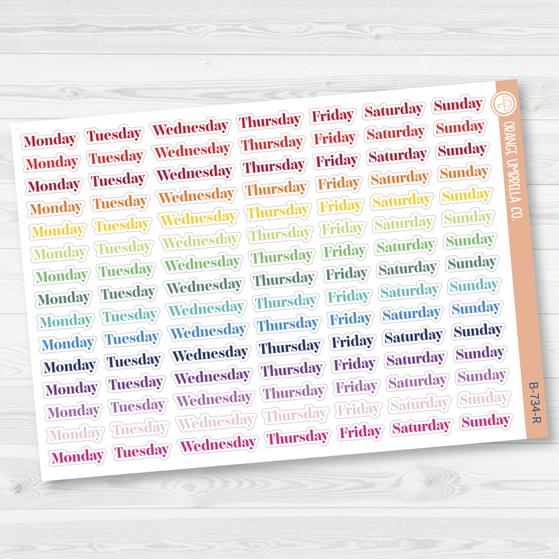 Day of the Week Header Planner Stickers | F19 | B-734