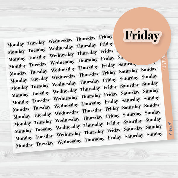 Day of the Week Header Planner Stickers | F19 | Clear Matte | B-734-BCM
