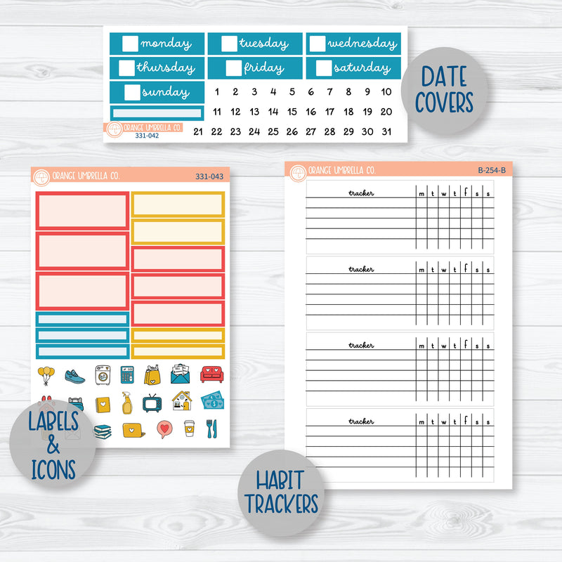 Summer Beachside Party Stickers | Plum Vertical Priorities 7x9 Planner Kit Stickers | Out Of Office | 331-041