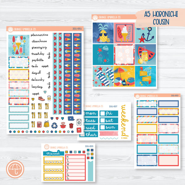 Summer Beachside Party Stickers | Hobonichi Cousin Planner Kit Stickers | Out Of Office | 331-051