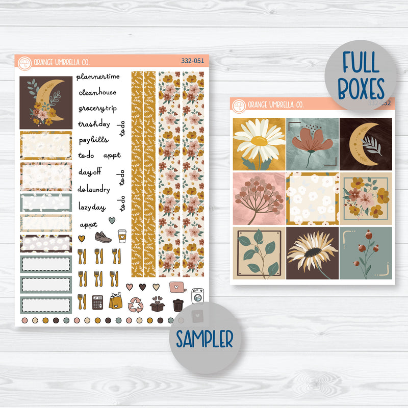 Late Summer Floral Stickers | Hobonichi Cousin Planner Kit Stickers | Living Is Easy | 332-051