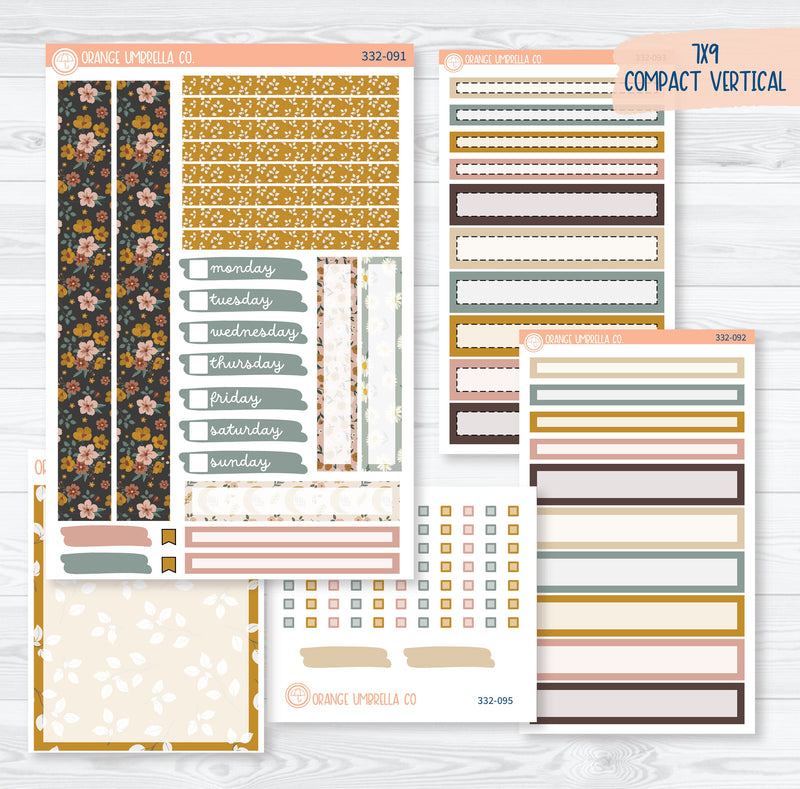 Late Summer Floral Stickers | 7x9 Compact Vertical Planner Kit Stickers | Living Is Easy | 332-091