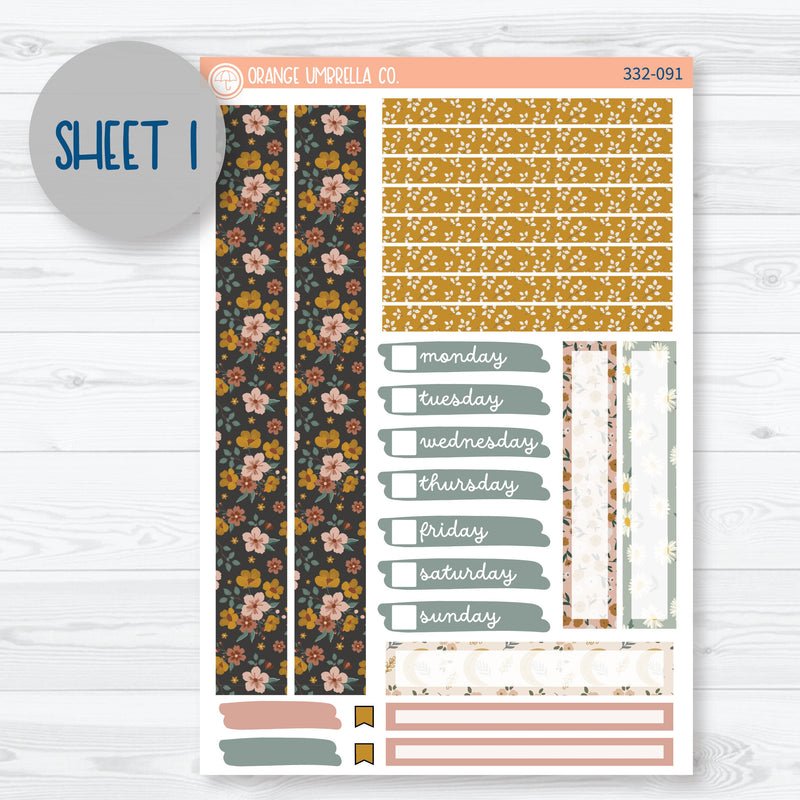 Late Summer Floral Stickers | 7x9 Compact Vertical Planner Kit Stickers | Living Is Easy | 332-091