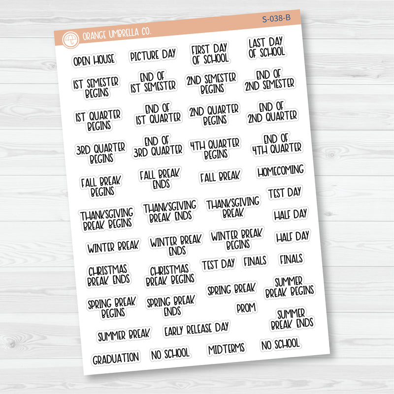 School Related Holiday Script Planner Stickers | F8 | S-038