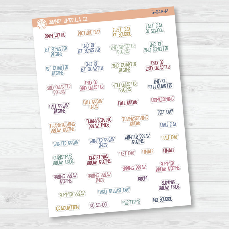 School Related Holiday Mini Script Planner Stickers | F8 | S-048