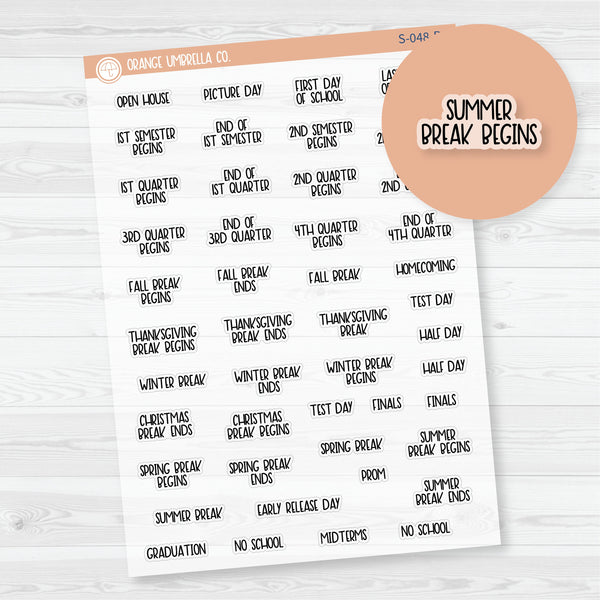 School Related Holiday Mini Script Planner Stickers | F8 | Clear Matte | S-048-BCM