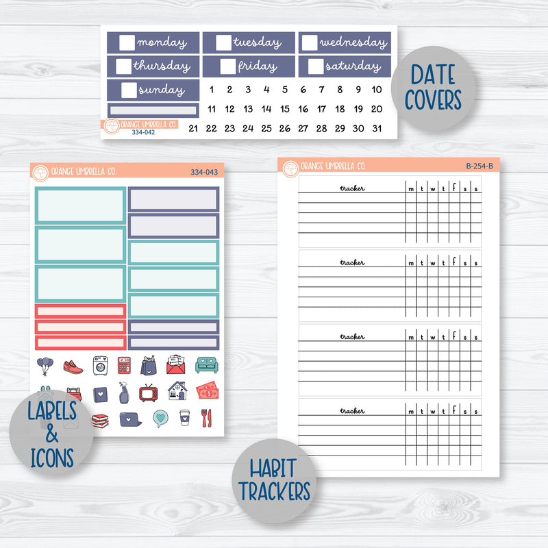 Beachside Vacation Planner Kit | Plum Vertical Priorities 7x9 Planner Kit Stickers | Feeling Crabby | 334-041