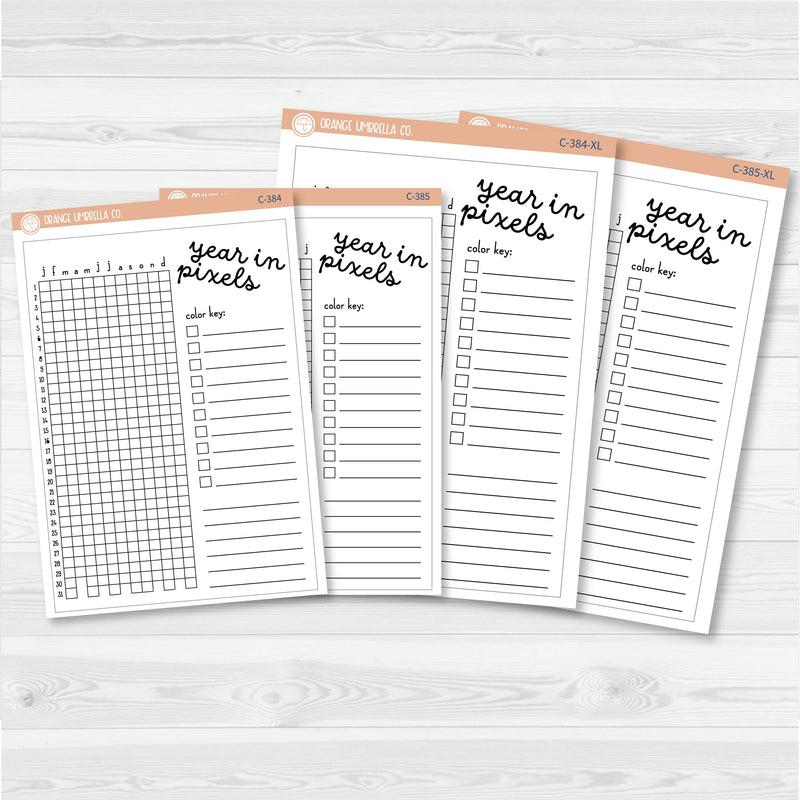 NP-Year In Pixels; January start or July Start Full Page A5 & 7x9 Size Deco Planner Stickers | C-384-385