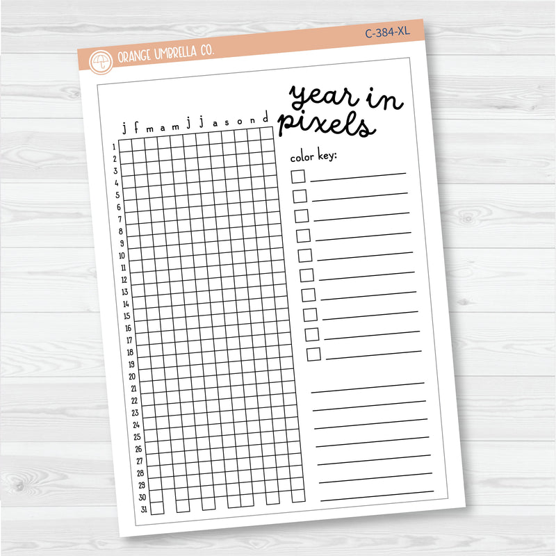 NP-Year In Pixels; January start or July Start Full Page A5 & 7x9 Size Deco Planner Stickers | C-384-385