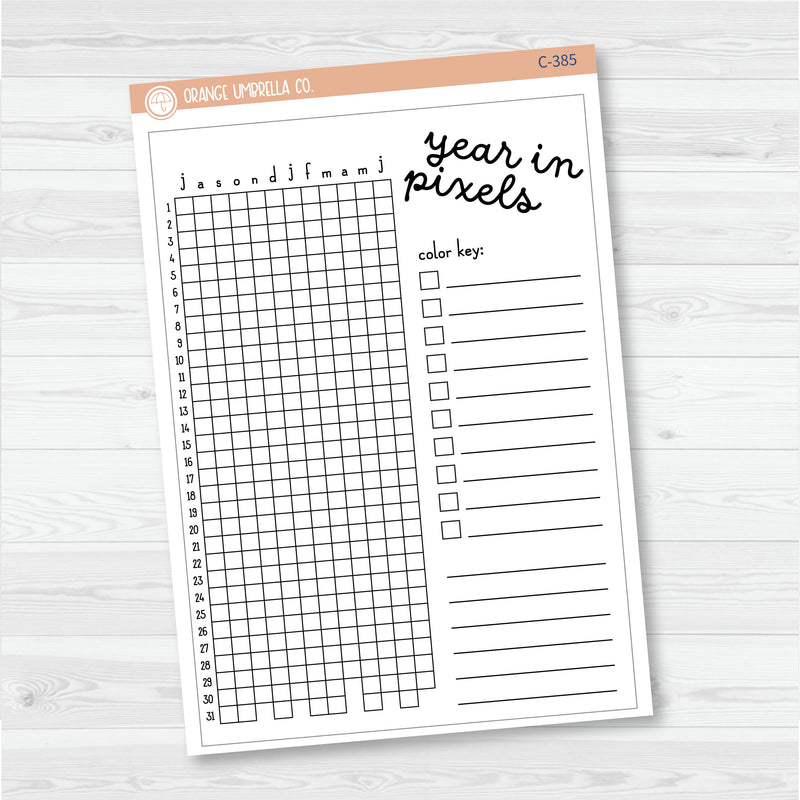 NP-Year In Pixels; January start or July Start Full Page A5 & 7x9 Size Deco Planner Stickers | C-384-385